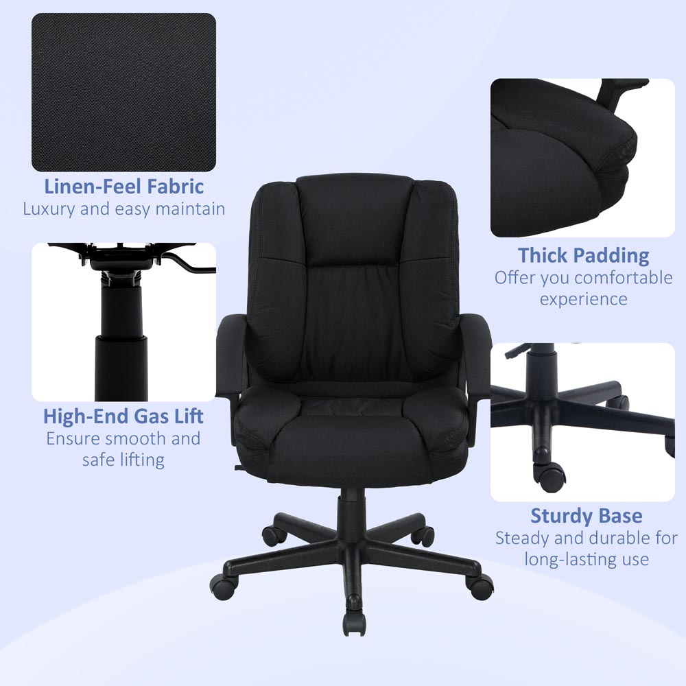 HOMCOM Black Swivel Mid Back Office Chair Image 7