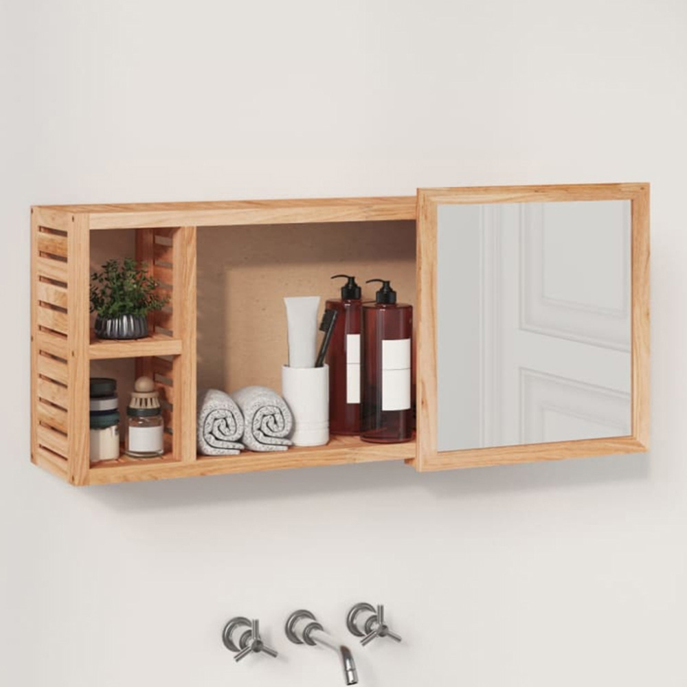 vidaXL 3 Compartment Solid Wood Walnut Sliding Mirror Bathroom Cabinet Image 1