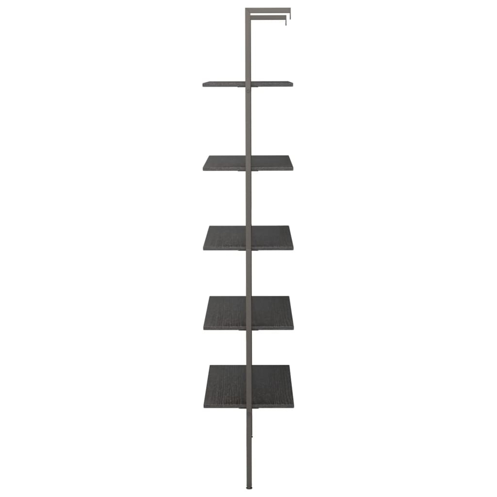 vidaXL 5 Shelf Black Wood and Steel Leaning Bookcase Image 4