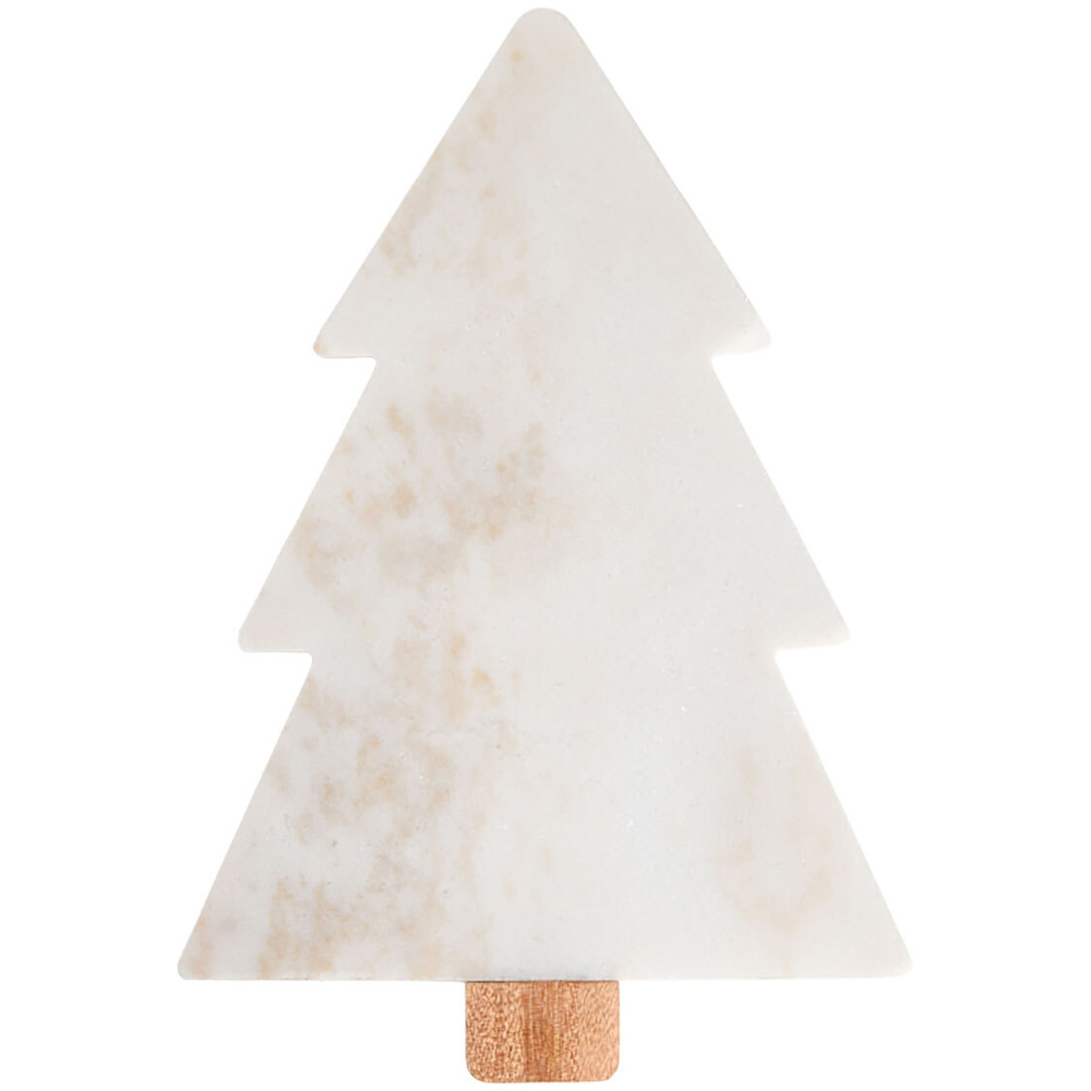 Marble and Wood Christmas Tree Serving Board White Image 1