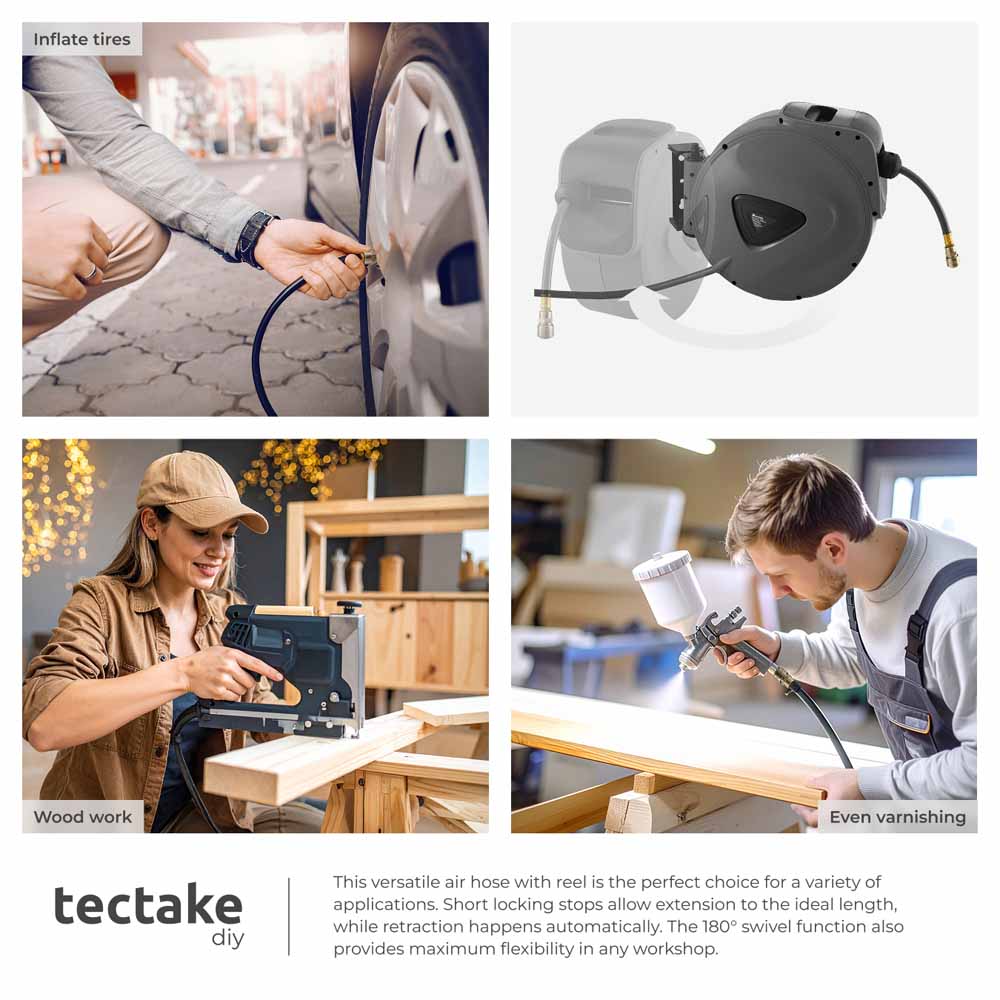tectake Compressed Air Hose with Reel 10m Image 5