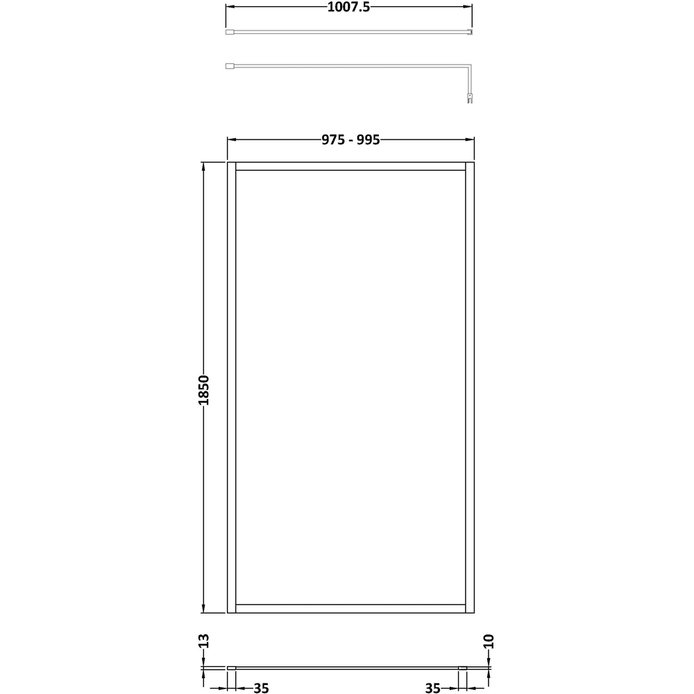 nuie Matt Black Full Outer Framed Wetroom Screen 1850 x 1000mm Image 3