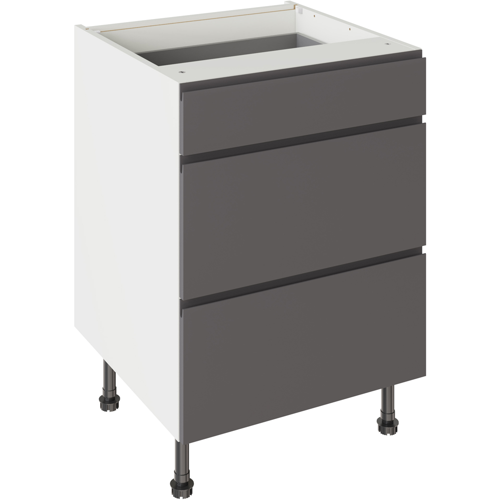 Kitchen Kit J-Pull Gloss Graphite 3 Drawer Base Kitchen Cabinet Flatpack 600mm Image 1