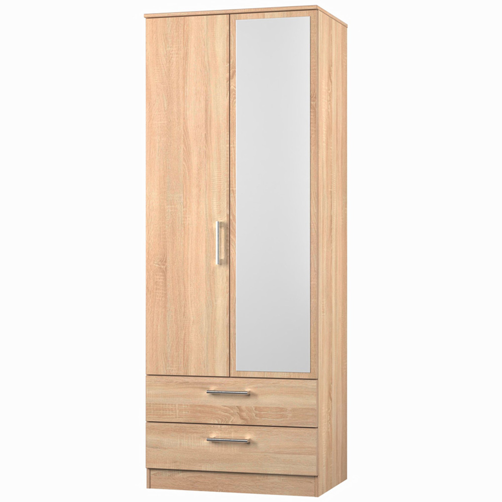 Crowndale Devon 2 Door 2 Drawer Bardolino Oak Wardrobe with Mirror Door Ready Assembled Image 2