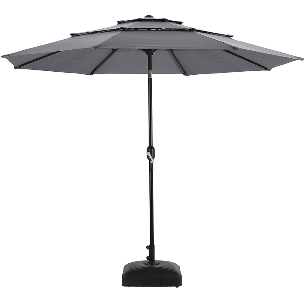 Living and Home Light Grey 3 Tier Crank and Tilt Parasol with Fillable Wheeled Base 3m Image 1