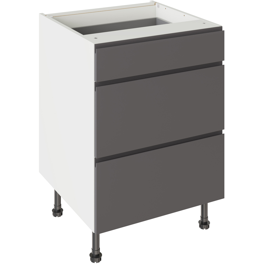 Kitchen Kit J-Pull Matt Graphite 3 Drawer Base Kitchen Cabinet Flatpack 600mm Image 1