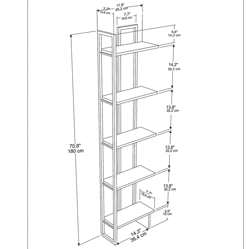 Decorotika Alice 5 Shelf Gold and White Marble Effect Corner Bookshelf Image 7