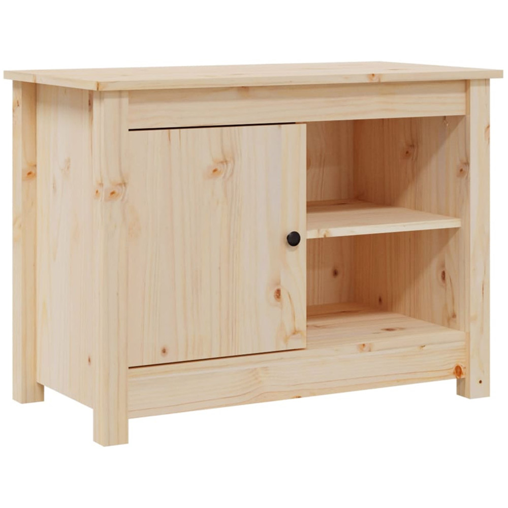vidaXL Single Door 2 Open Shelf Natural Solid Wood Pine TV Cabinet Image 2