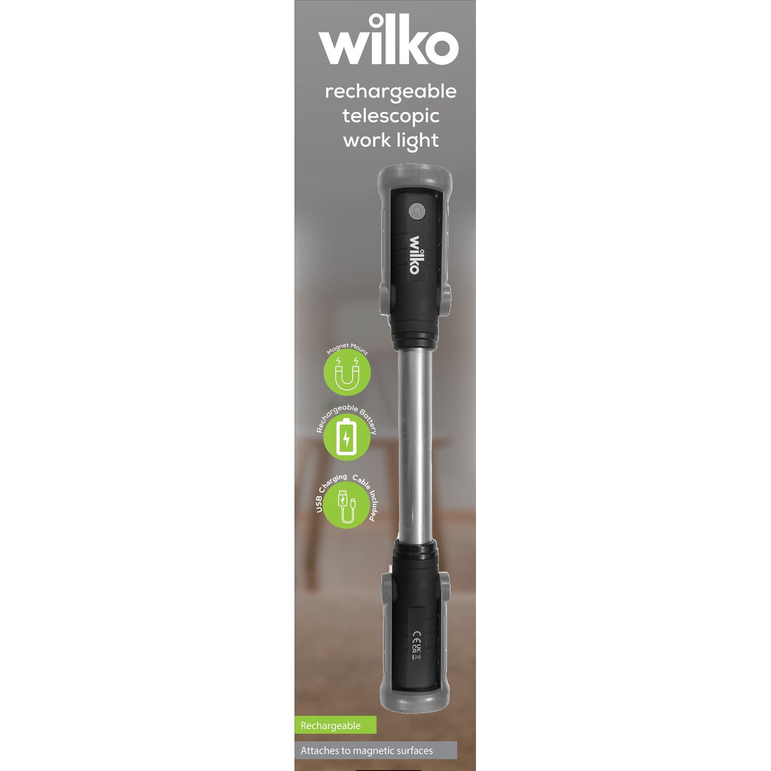 Rechargeable LED Telescopic Work Light Black and Silver Image 1