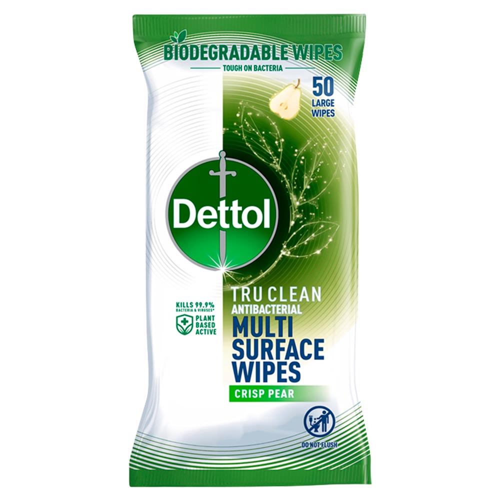 Dettol Tru Clean Antibacterial Crisp Pear Surface Wipes 50 Pack Case of 7 Image 2