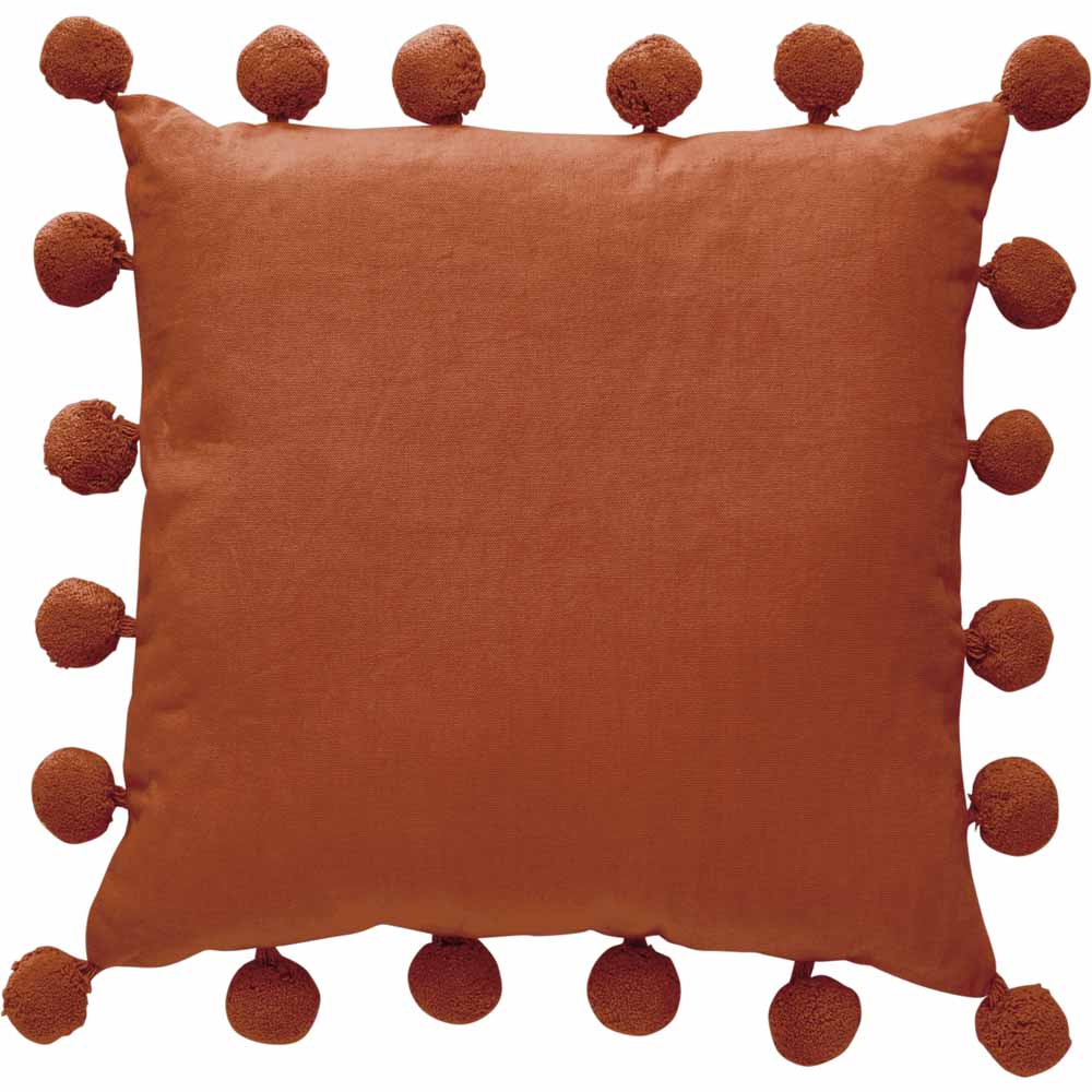 Wilko Terracotta Pom Pom Cushion 43 x 43cm Image 1