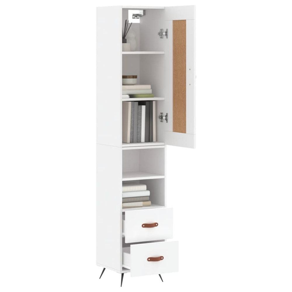 vidaXL Single Door 2 Drawer 2 Shelf White Highboard Image 3