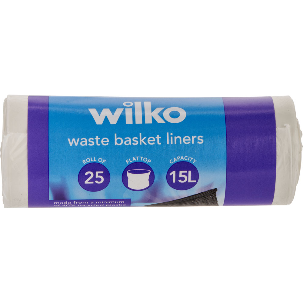 Wilko Plastic Waste Basket Liners Clear 15L 25 Pack Image 1