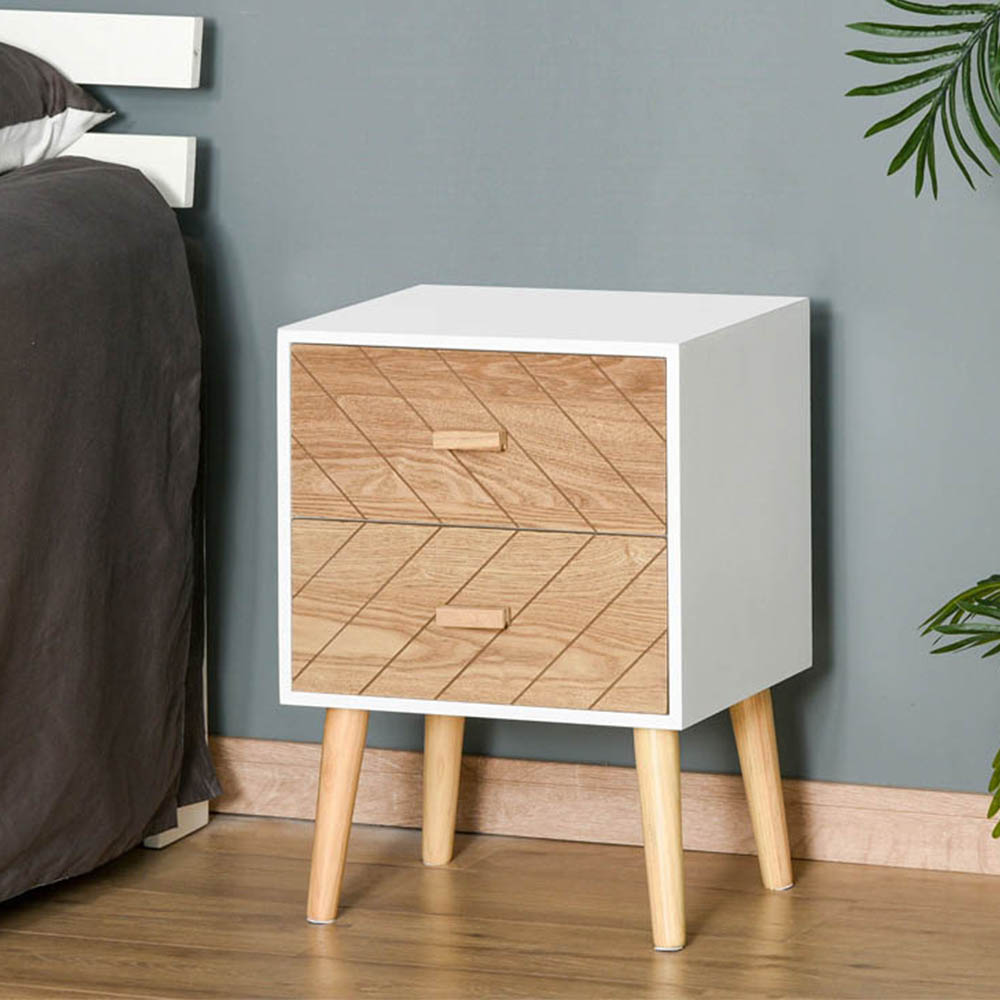 Portland Nordic 2 Drawer White Wooden Bedside Table Image 4