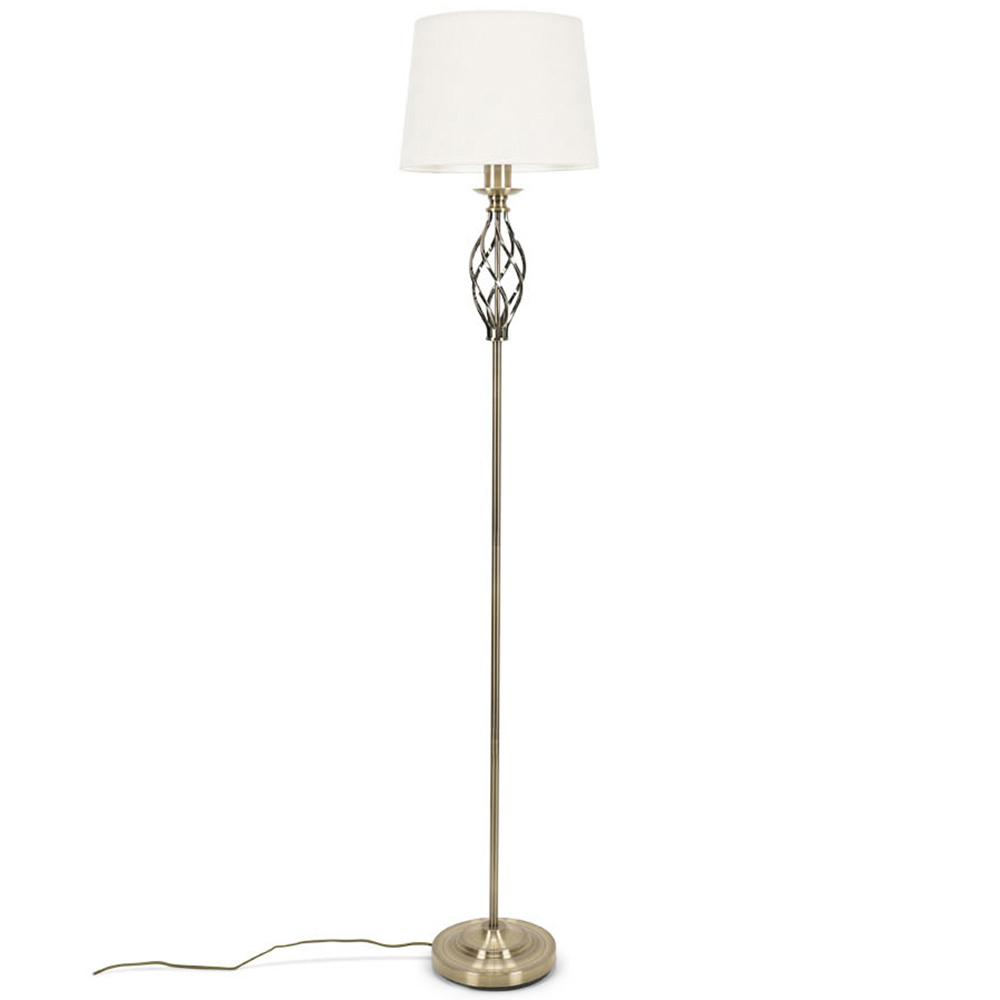 ValueLights Memphis Antique Brass Barley Twist LED Floor Lamp Image 1