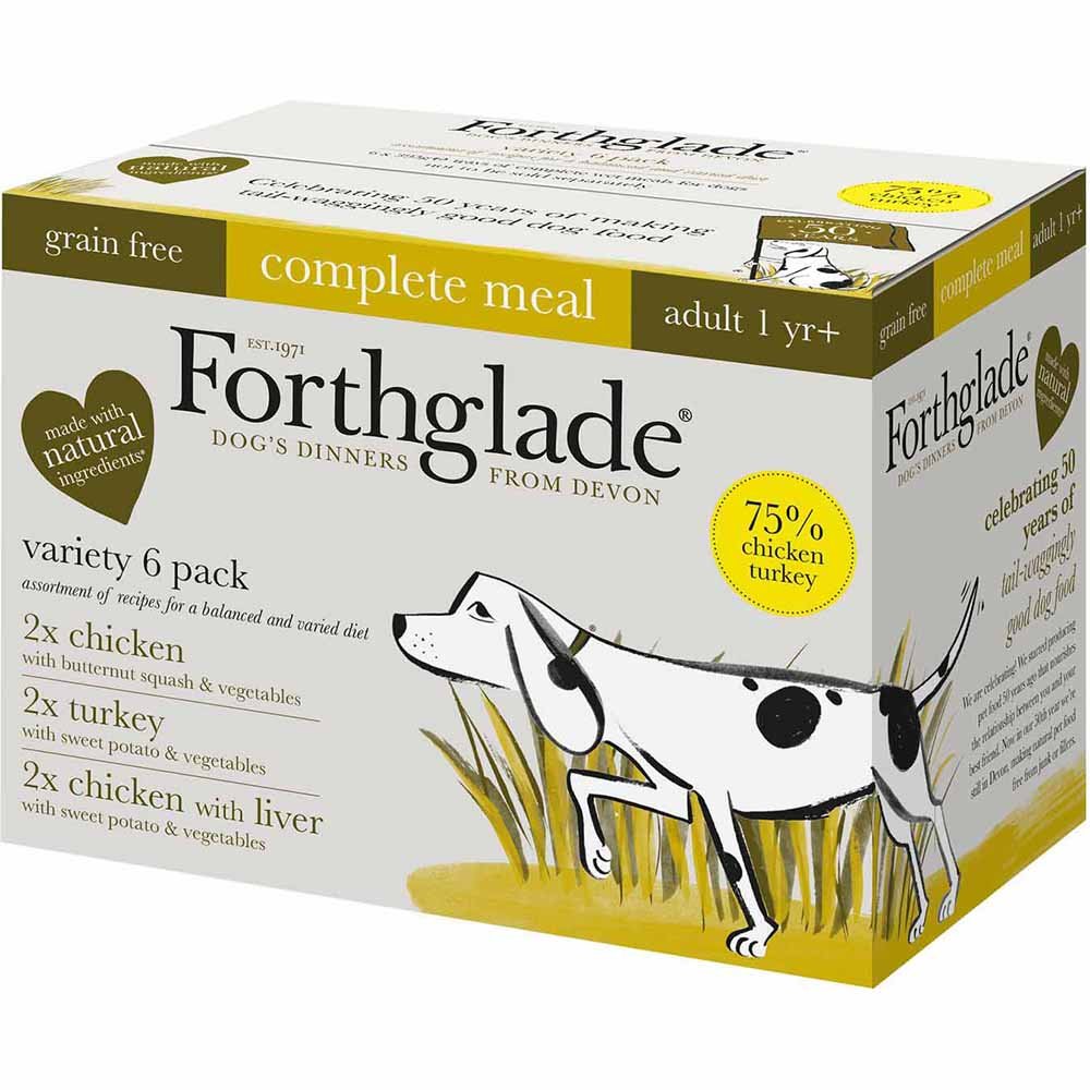 Forthglade Chicken Turkey and Liver Grain Free Adult Dog Food 6 x 395g Image 1