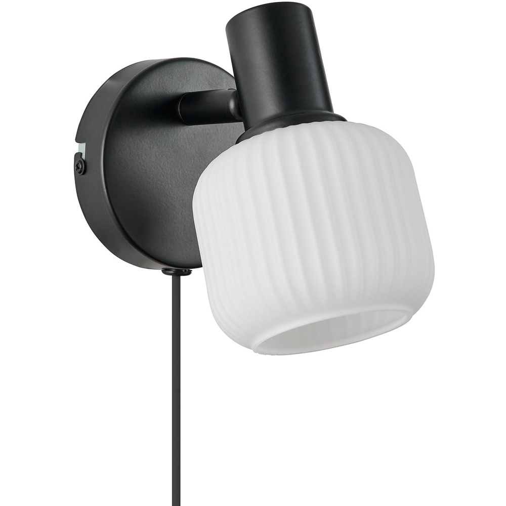Nordlux Milford E14 Black Fluted Glass Mini Wall Light Image 1