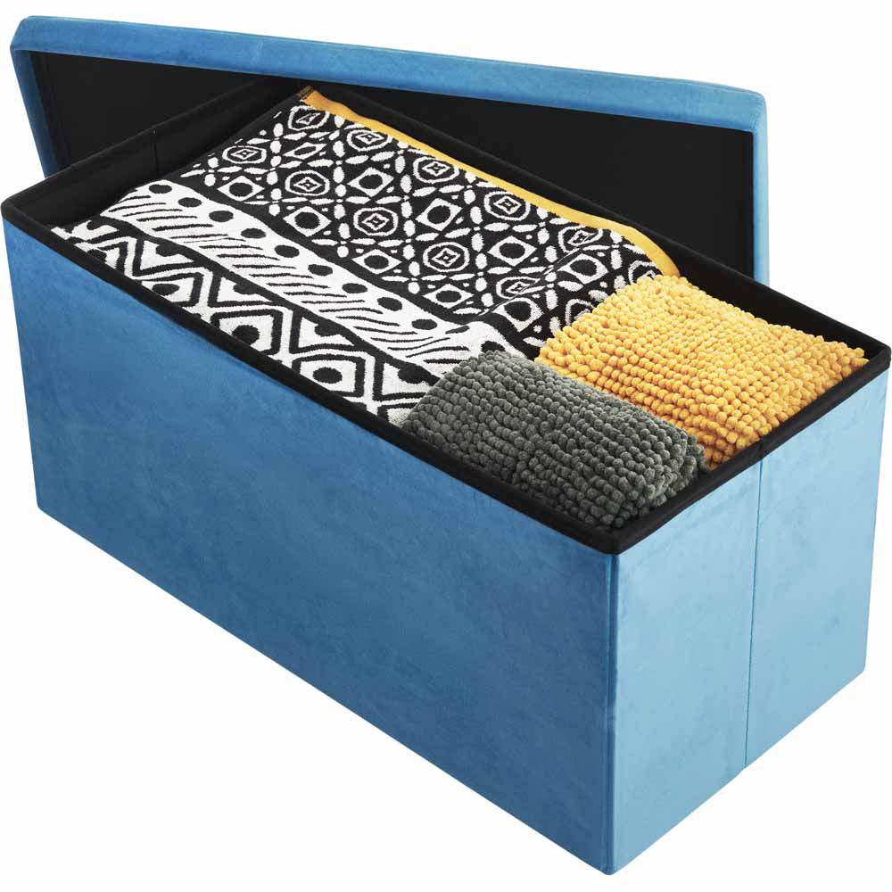 Wilko Blue Velour Ottoman with Lid Image 5