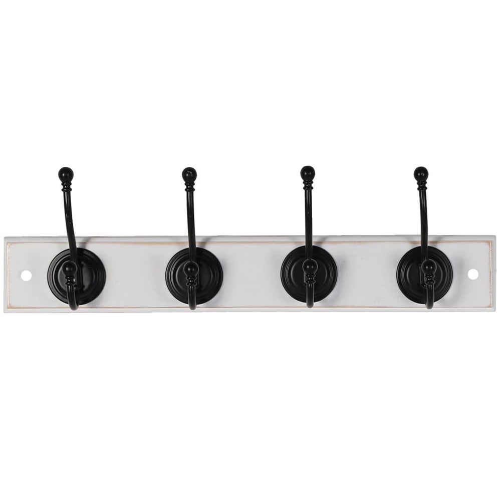Decorails Antique White and Black Ball End 4 Hook Coat Rail Image