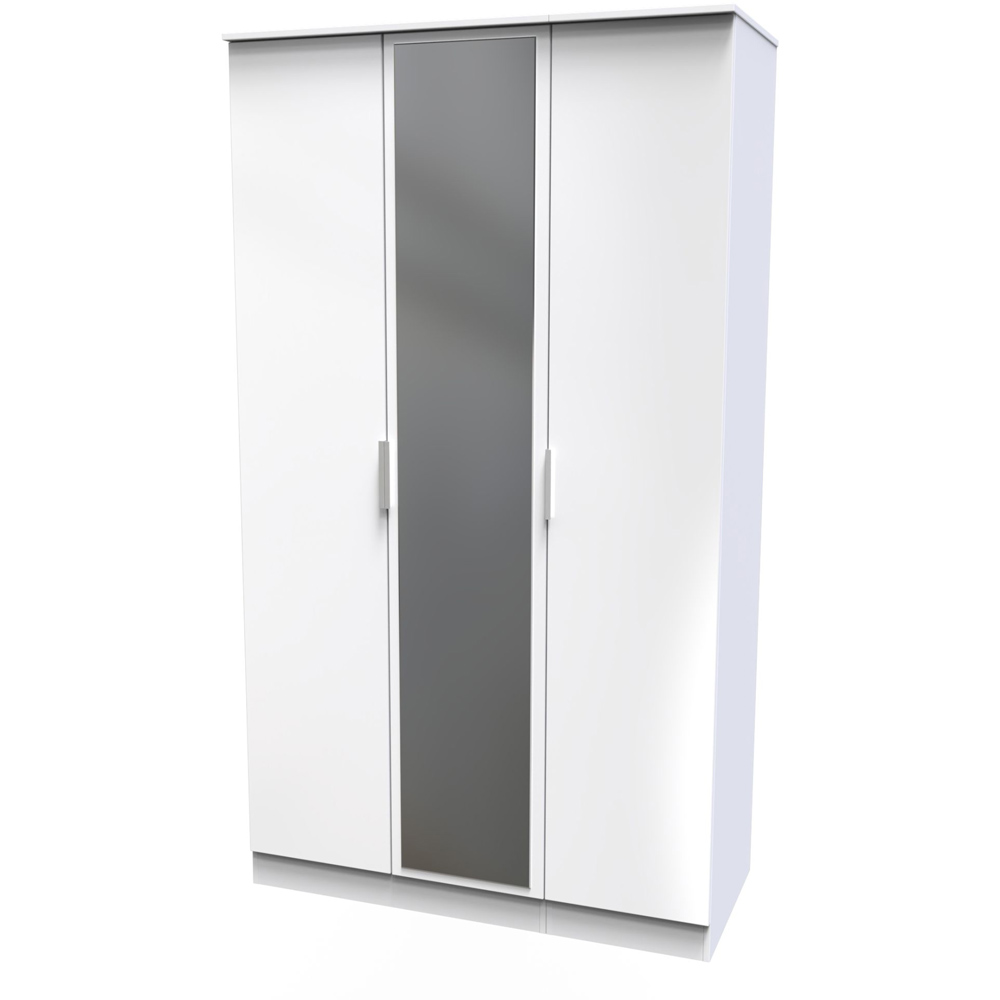 Crowndale Plymouth Ready Assembled 3 Door Gloss White Tall Mirrored Wardrobe Image 2