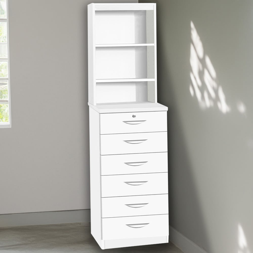 R White Cabinets 6 Drawer 3 Shelf White Chest of Drawers with Hutch Image 1
