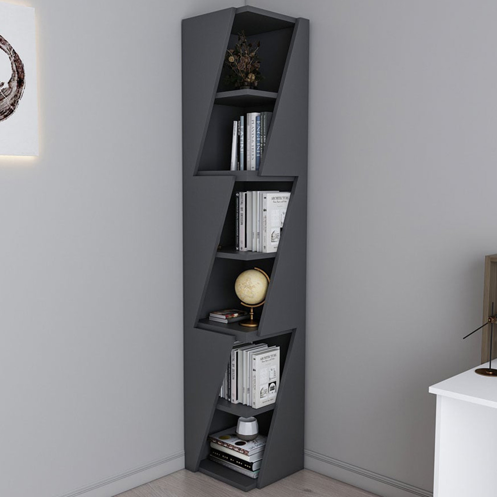 Decorotika Arrow 6 Shelf Anthracite Corner Bookcase Image 1
