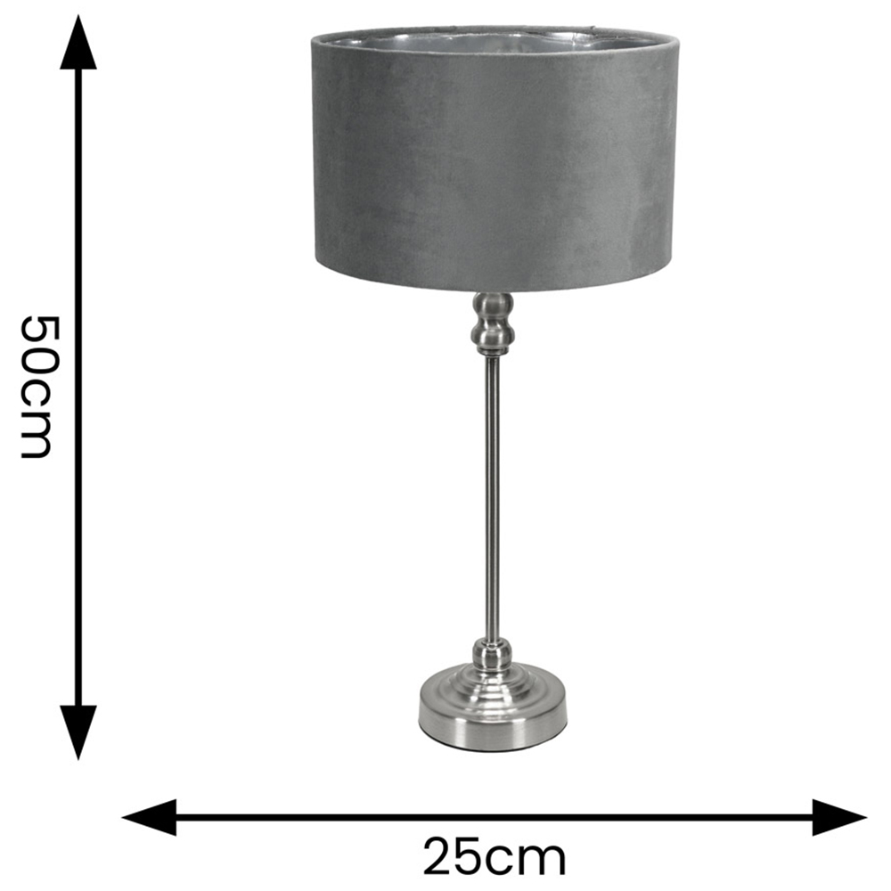 ValueLights Maggie Chrome Candlestick LED Table Lamp with Grey and Chrome Velvet Lamp Shade Image 4