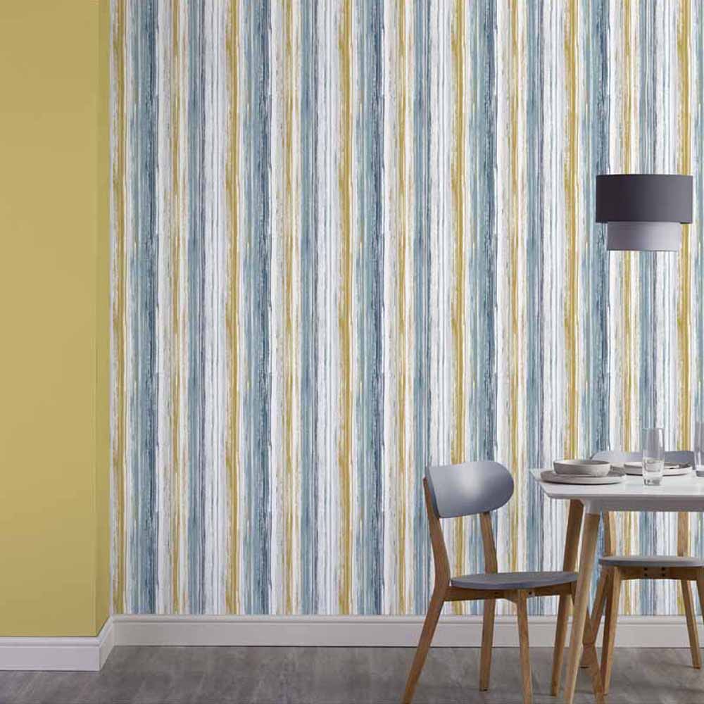 Wilko Stripe Teal and Yellow Wallpaper Image 2