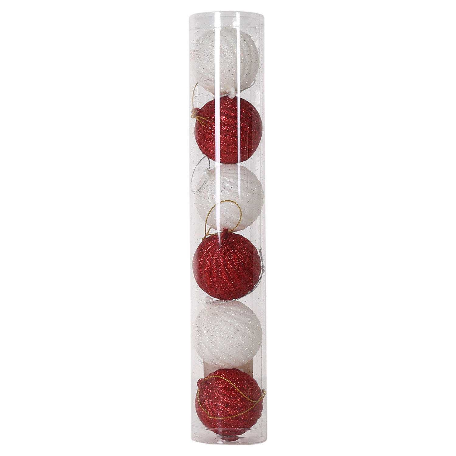 Candy Cane Lane Red and White Glitter Baubles 6 Pack Image
