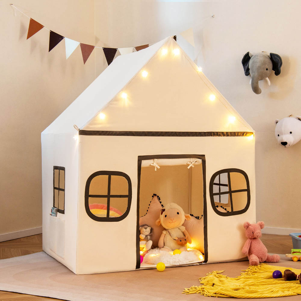 Costway Kids Beige Large Indoor Play Tent with Star Lights Image 4