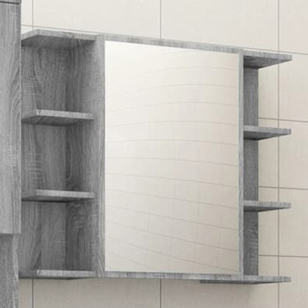 vidaXL Single Door 6 Shelf Grey Sonoma Wall Mounted Mirrored Bathroom Cabinet Image 1