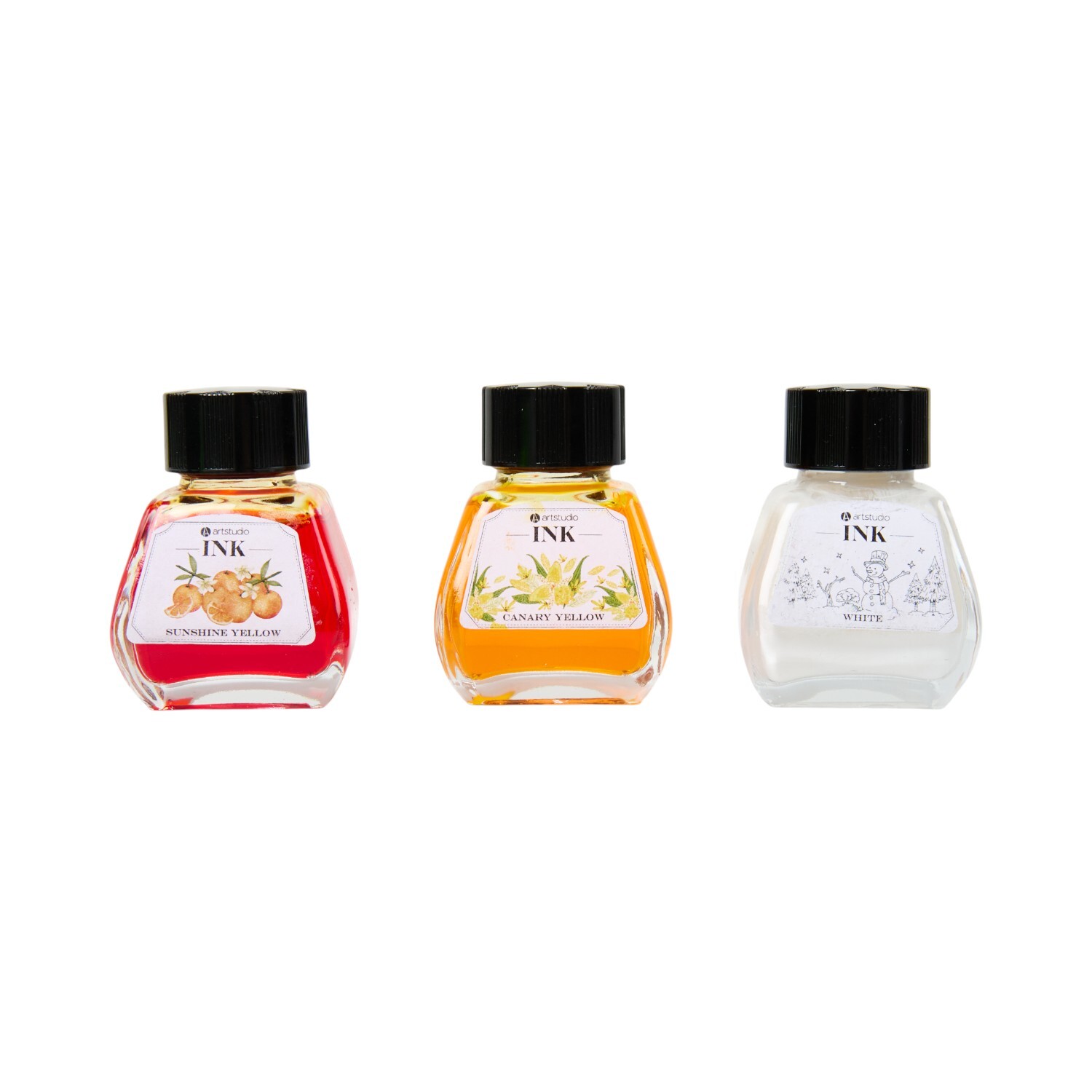 Pack of 3 Yellow and White Ink Pots Image 3