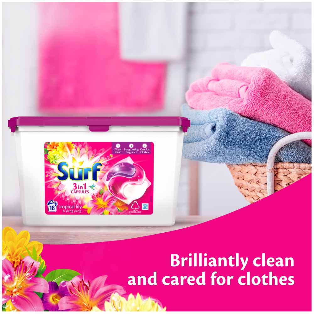 Surf 3 in 1 Tropical Lily Laundry Washing Capsules 18 Washes Image 4