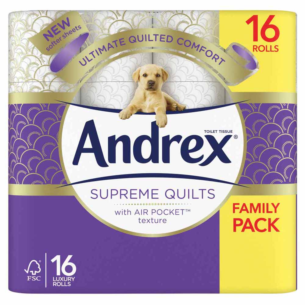 Andrex Supreme Quilts Toilet Tissue 3 Ply Case of 3 x 16 Rolls Image 2