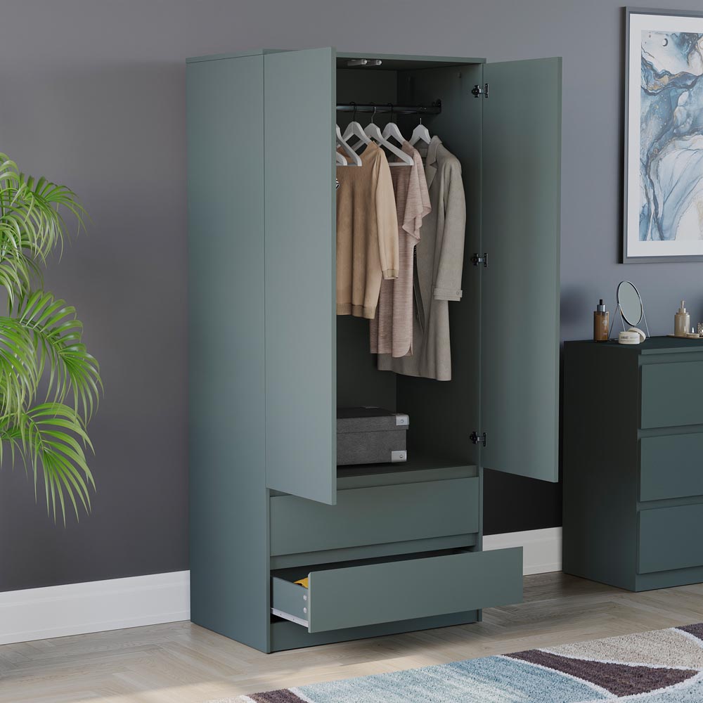 Vida Designs Denver Jasper Green 2 Door 2 Drawer Wardrobe Image 5