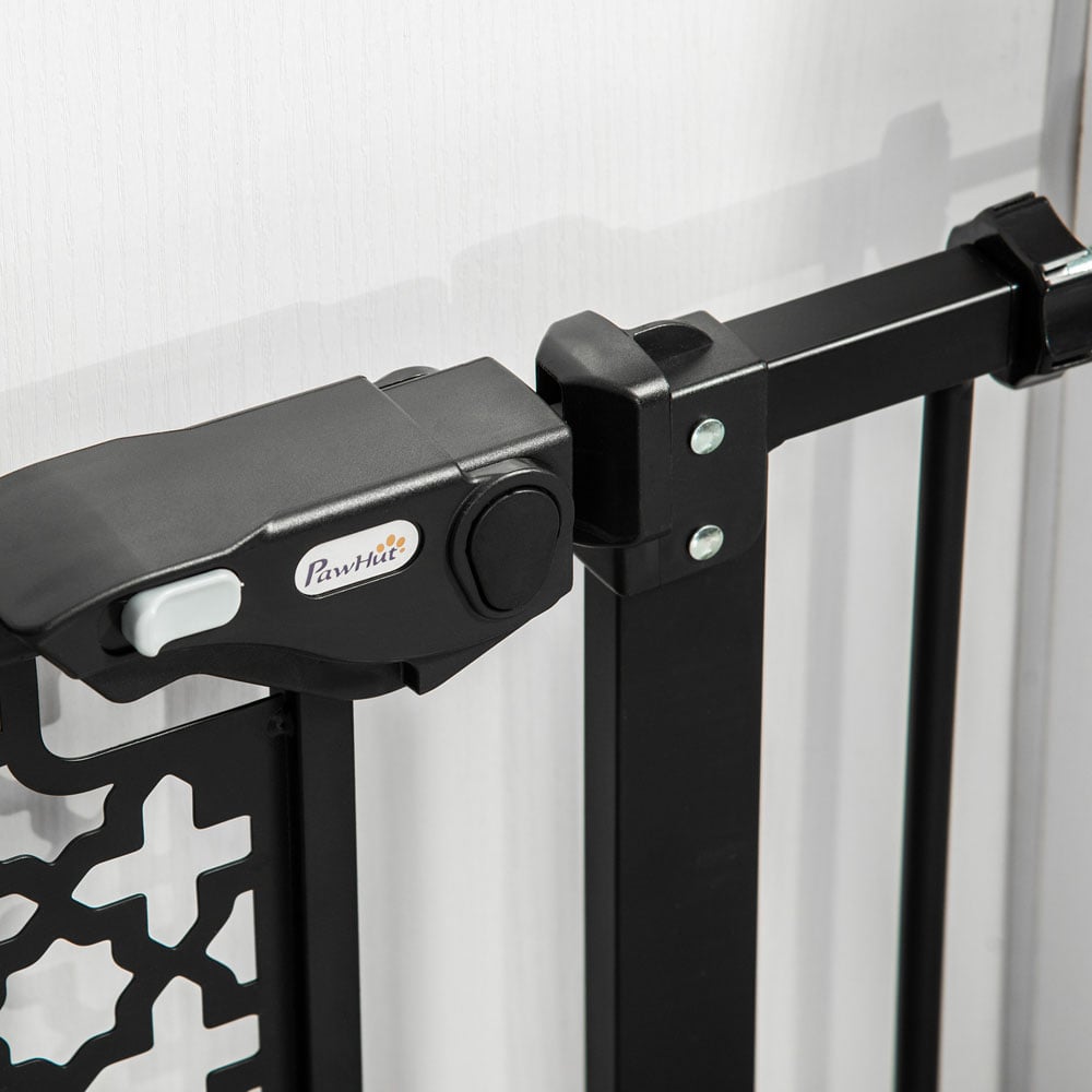 PawHut Black 74-80cm Stair Pressure Fit Pet Safety Gate with Double Locking Image 3