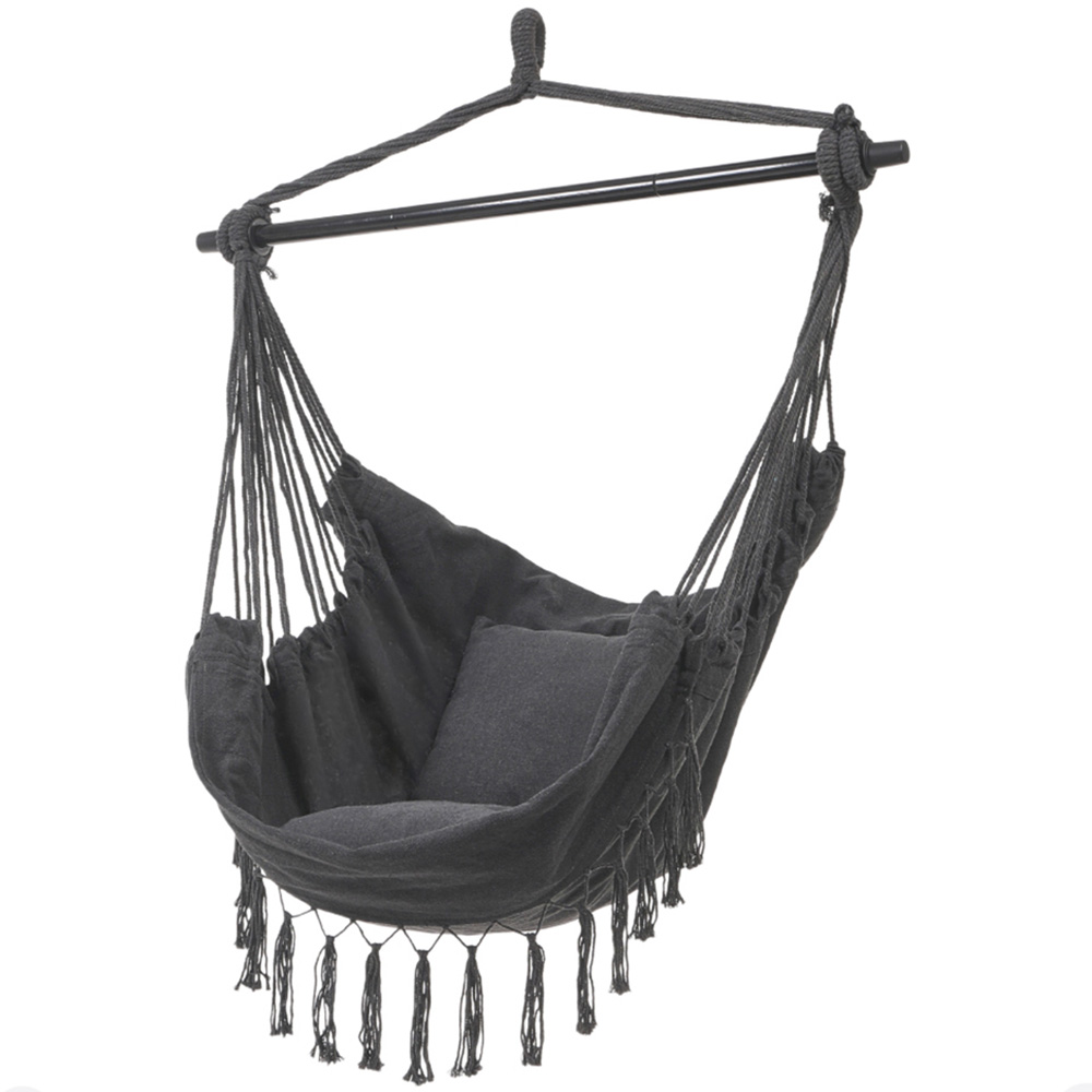 Living and Home Outdoor Dark Grey Hammock with Cushion Image 4