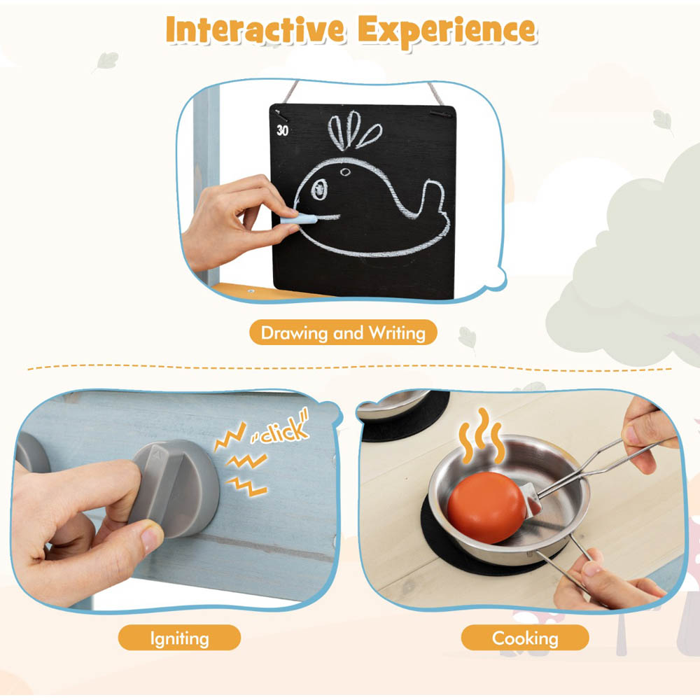 Costway Kids Grey Fir Wood Mud Kitchen Play Set with Picnic Table Image 4