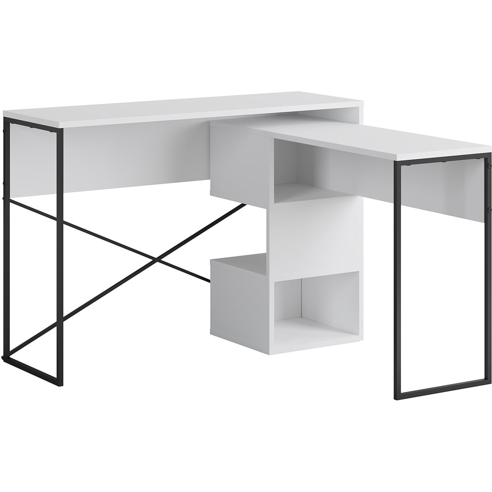 Decortie Badau 3 Shelf Modern Multipurpose Computer Desk White Image 2