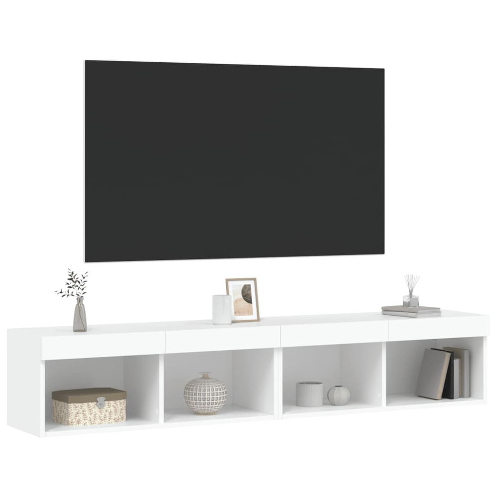 vidaXL 2 Shelf White Wall Mounted LED TV Cabinet Set of 2 Image 6