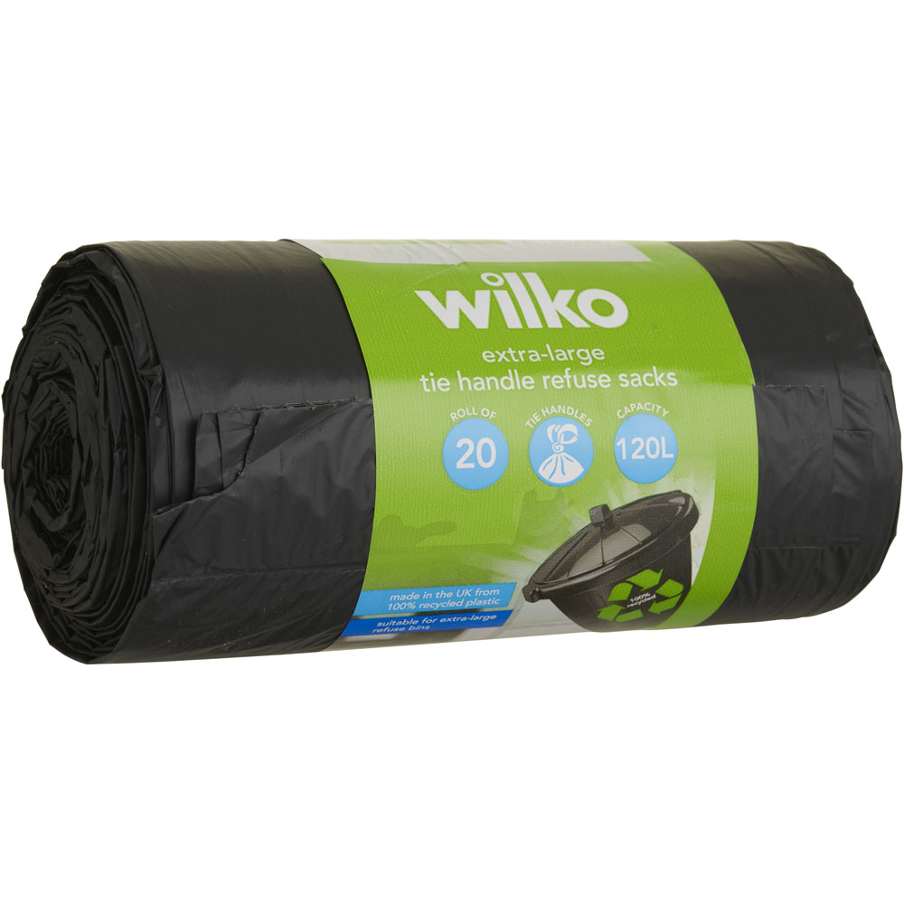 Wilko Tie Handle Refuse Sack Plastic Black 120L 20 Pack Image 1