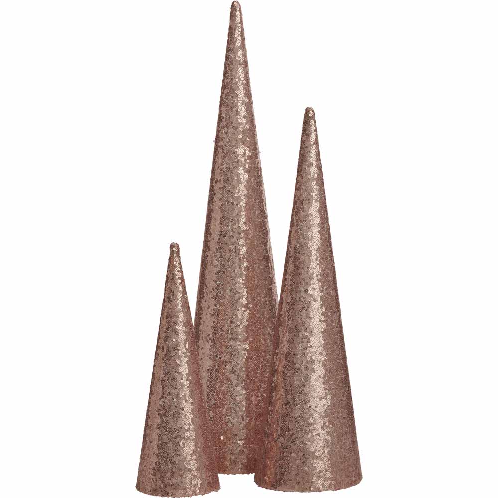 Wilko Cocktail Kisses Pink Sequin Christmas Tree Forest 3 Pack Image 1