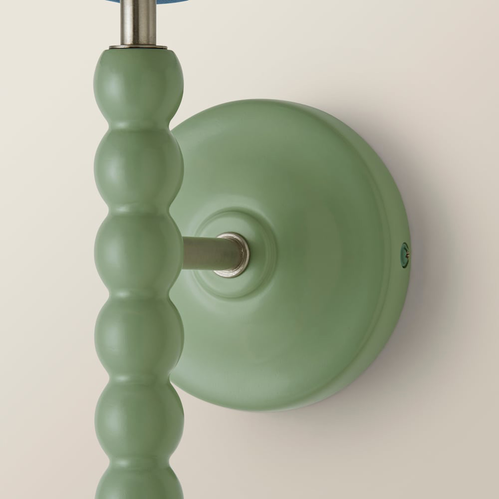 ValueLights Blue Trim Scallop Shade Green Bobbin LED Wall Light with Bulb 2 Pack Image 6