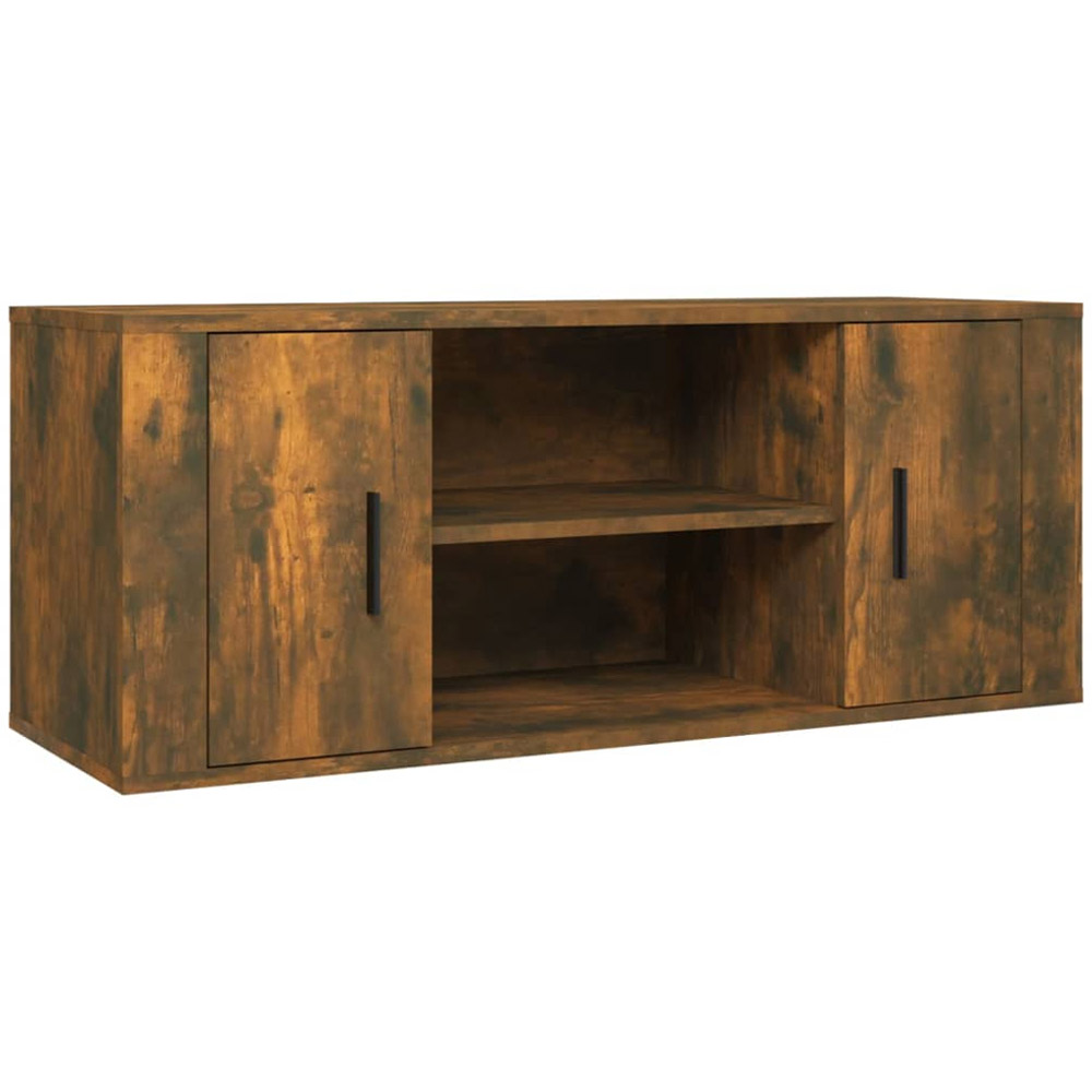 vidaXL 2 Door 2 Open Shelf Smoked Oak TV Cabinet Image 2