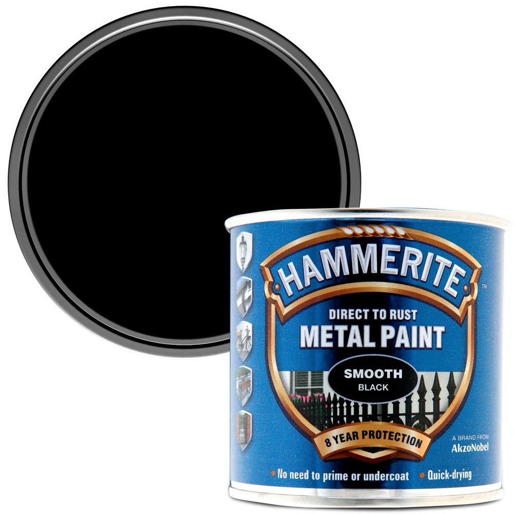 Hammerite Black Smooth Metal Paint 250ml Image 1