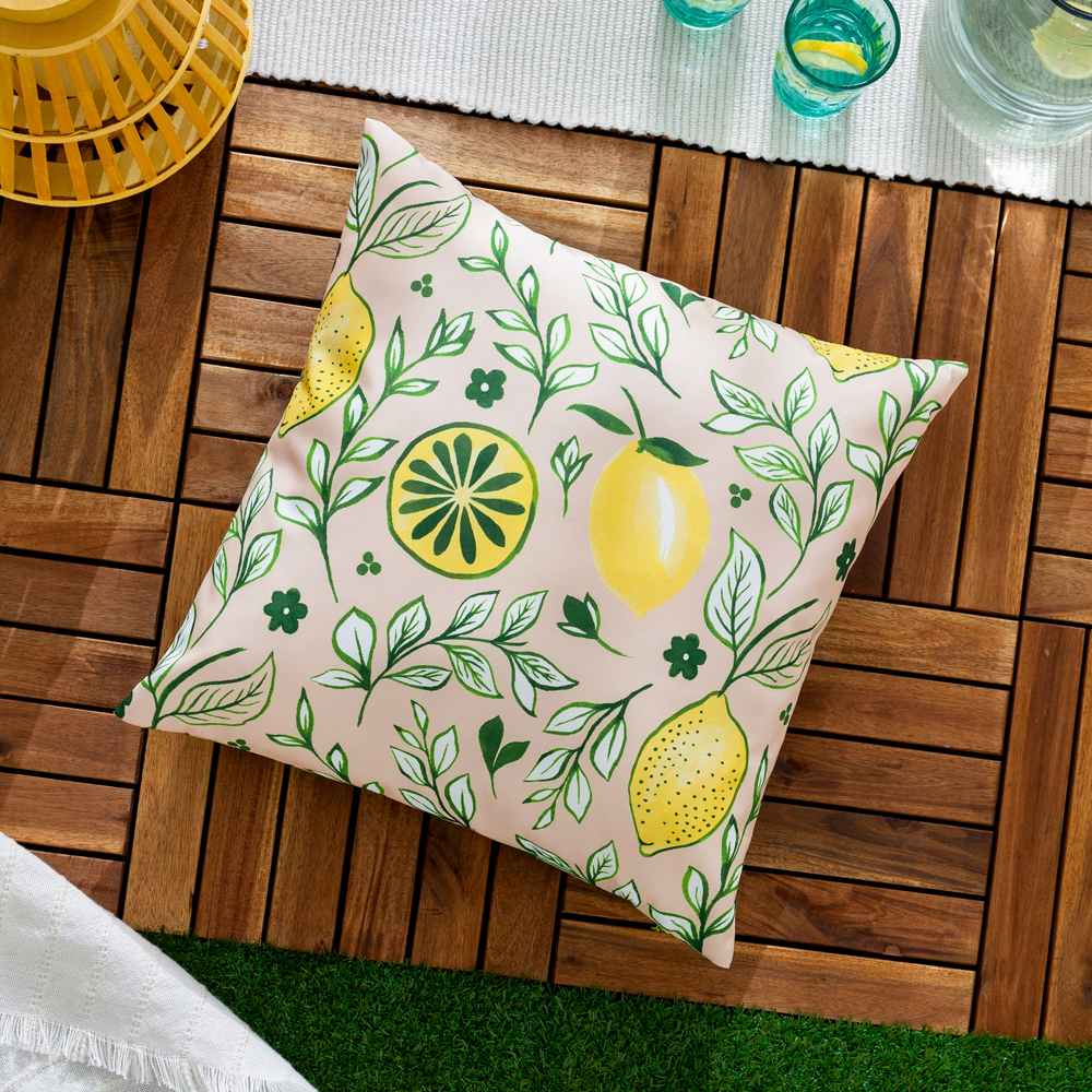 furn. Peach Citronello Printed Polyester Filled Outdoor Cushion 45 x 45cm Image 2