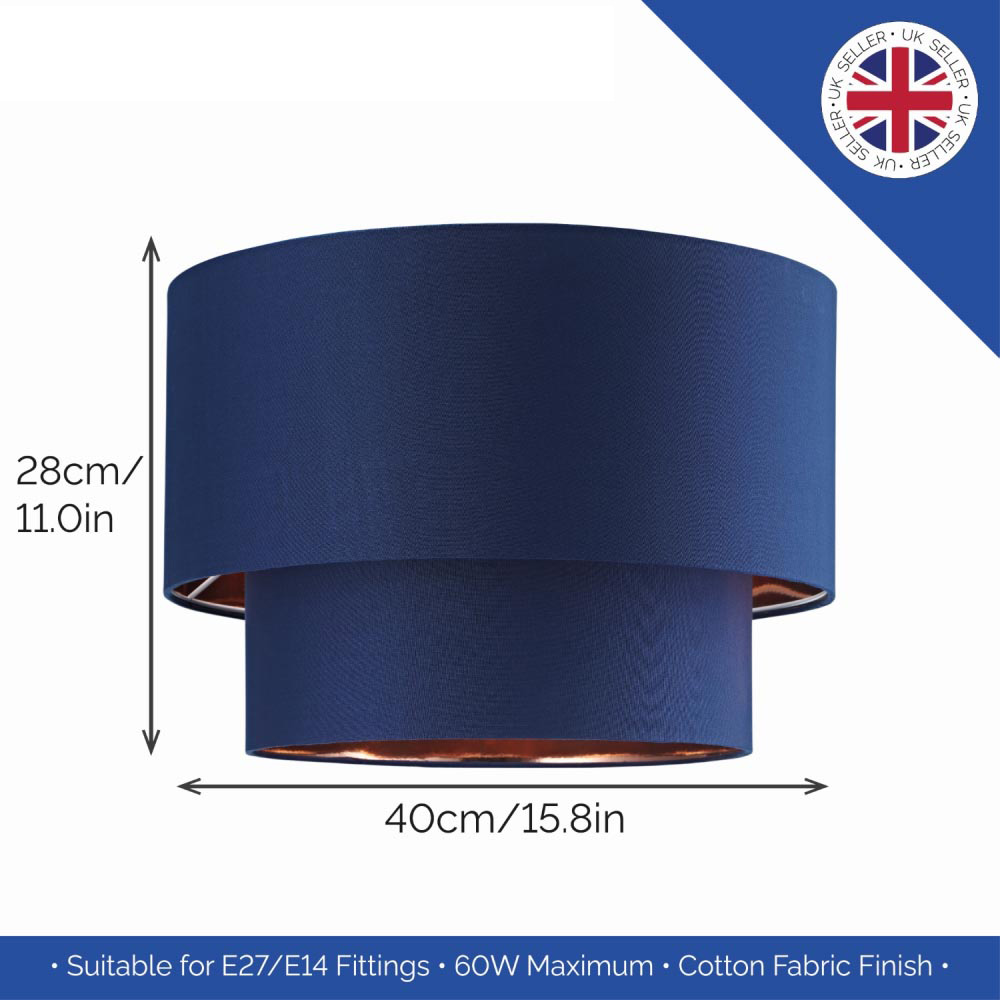 Happy Homewares Designer 2 Tier Midnight Blue Cotton Pendant Shade with Copper Inner Image 7