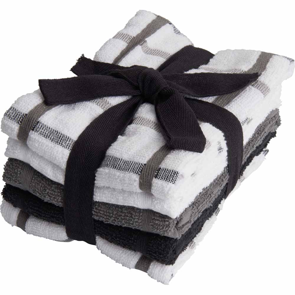 Wilko Black & Grey Tea Towel 5pk