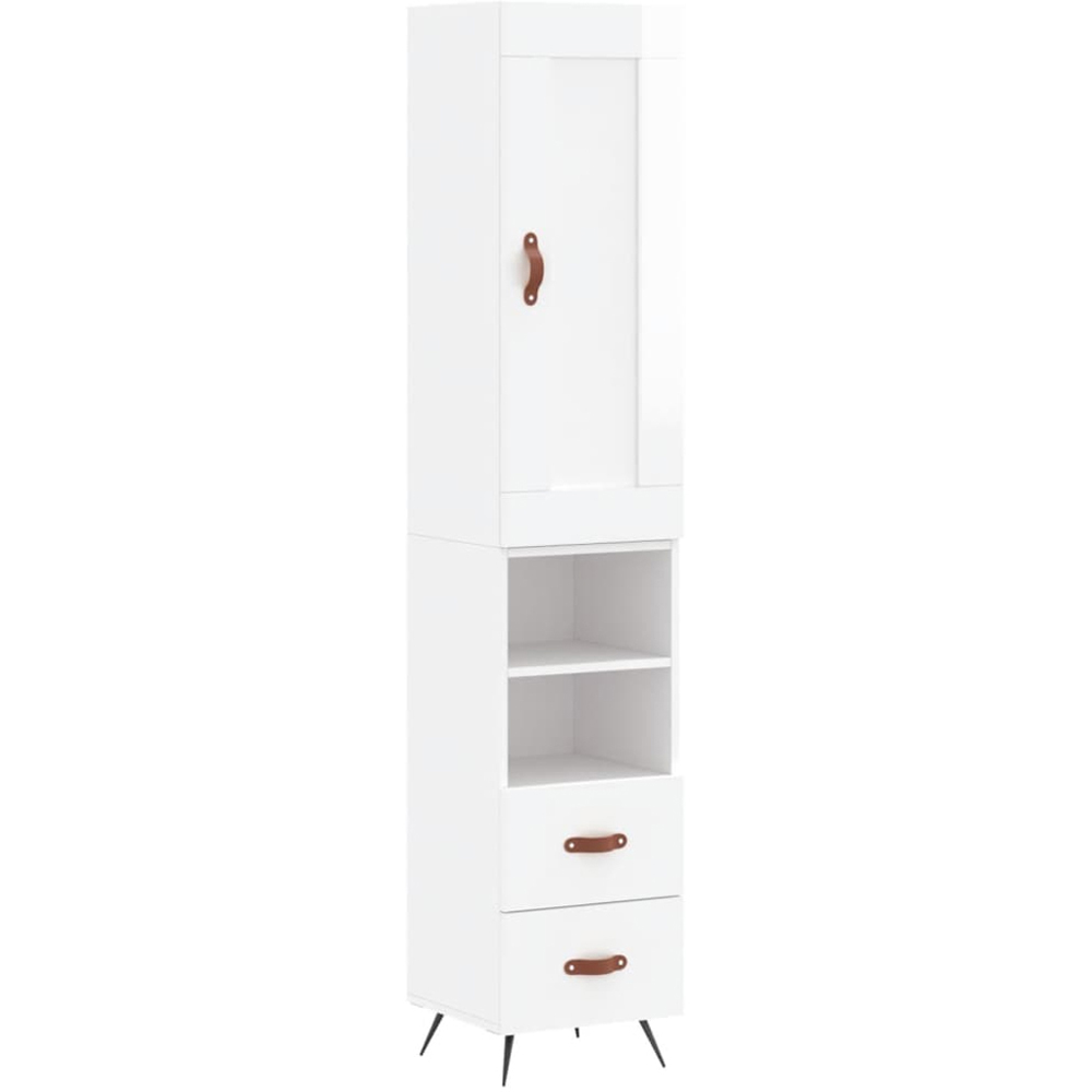 vidaXL Single Door 2 Drawer 2 Open Shelf White Highboard Image 2