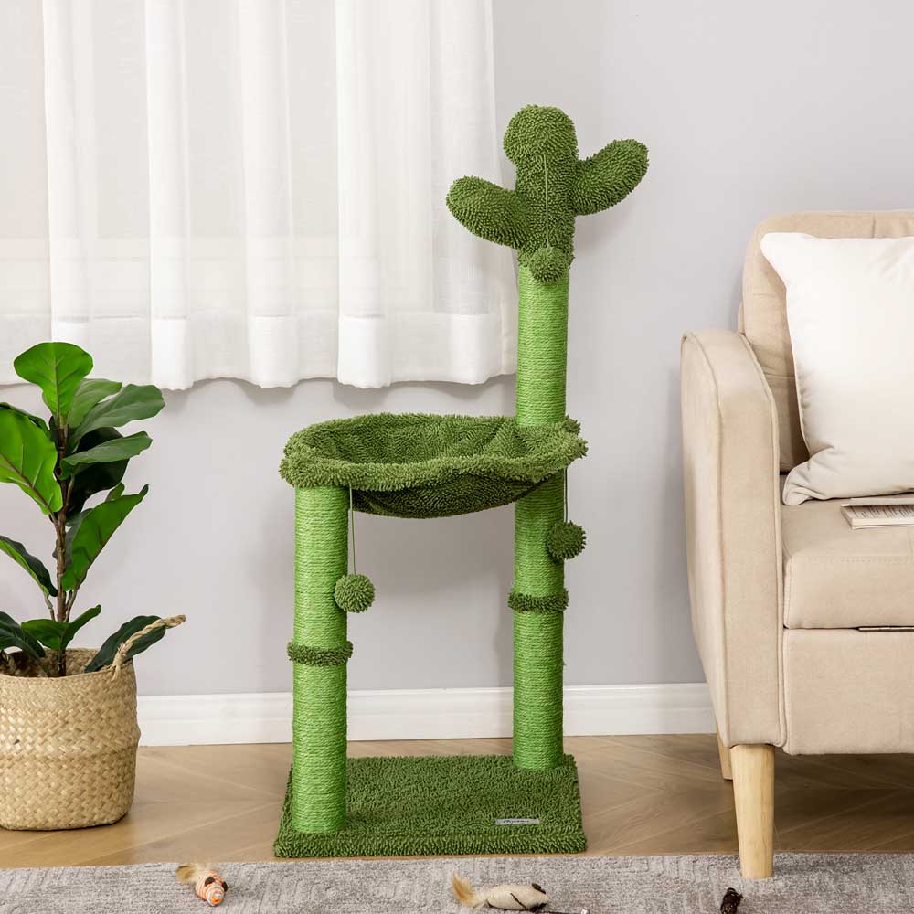 PawHut Cactus Cat Tree Tower with Sisal Scratching Post and Hammock Image 3